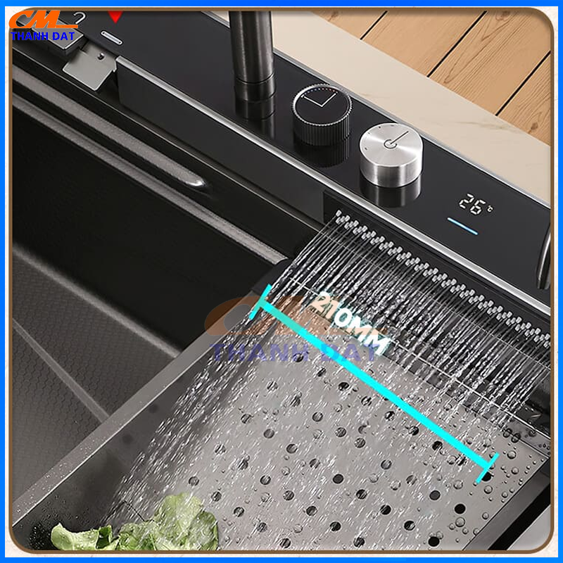 Chậu Rửa Bát 1 Hố 3 Nút Bấm Phím Đàn Inox 304, Thác Rửa Tiện Lợi 16 C3.10