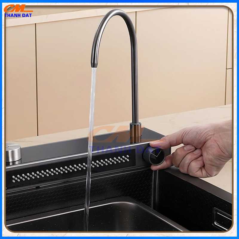 Chậu Rửa Bát 1 Hố 3 Nút Bấm Phím Đàn Inox 304, Thác Rửa Tiện Lợi 22 C3.11