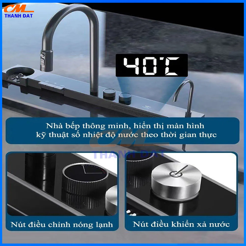 Chậu Rửa Bát 1 Hố 3 Nút Bấm Phím Đàn Inox 304, Thác Rửa Tiện Lợi 20 C3.15