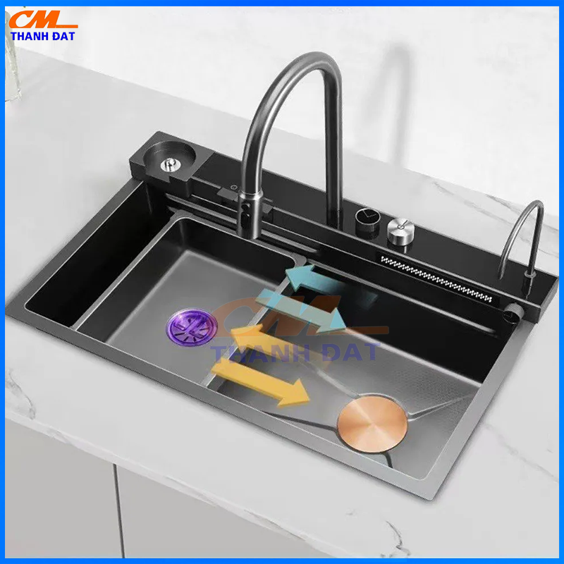 Chậu Rửa Bát 1 Hố 3 Nút Bấm Phím Đàn Inox 304, Thác Rửa Tiện Lợi 21 Thiết kế tối ưu cảu mẫu chậu rửa bát 1 hố