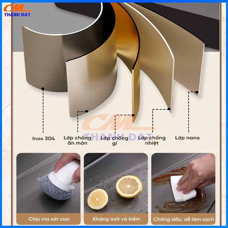 Chậu Rửa Bát 1 Hố 3 Nút Bấm Phím Đàn Inox 304, Thác Rửa Tiện Lợi 18 C3.7