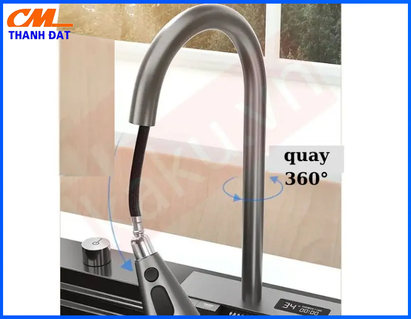 Chậu Rửa Bát Thông Minh 5 Nút Phím Đàn, Hiển Thị Thời Gian Nhiệt Độ, Đa Tính Năng Sử Dụng 19 Chức năng vòi xoay của chậu rửa bát thông minh