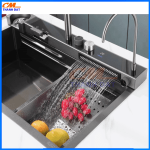 Chậu Rửa Bát 1 Hố 3 Nút Bấm Phím Đàn Inox 304, Thác Rửa Tiện Lợi 2 Chau 3 Nut 2