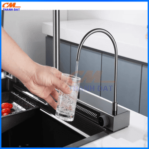 Chậu Rửa Bát 1 Hố 3 Nút Bấm Phím Đàn Inox 304, Thác Rửa Tiện Lợi 5 Chau 3 Nut 5