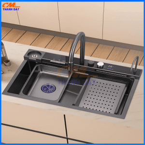 Chậu Rửa Bát 1 Hố 3 Nút Bấm Phím Đàn Inox 304, Thác Rửa Tiện Lợi 6 Chau 3 Nut 6 1