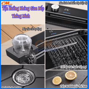 Chậu Rửa Bát 1 Hố 3 Nút Bấm Phím Đàn Inox 304, Thác Rửa Tiện Lợi 7 Chau 3 Nut 7