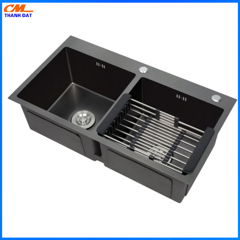 Chậu Rửa chén 2 Hố Cân 82x45 INOX sơn tĩnh điện NANO chống trầy cao cấp