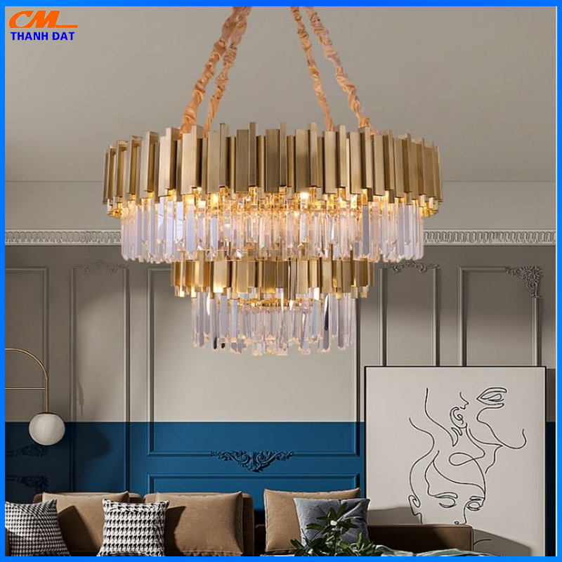 Đèn chùm pha lê kiểu dáng hiện đại trang trí nội thất sang trọng