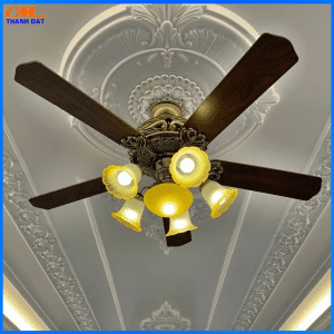 Quạt Trần Đèn Cao Cấp CT109 Cánh gỗ Động cơ DC siêu mát,có điều khiển từ xa 6 tốc độ quay,Tặng kèm bóng đèn led 3 Den Quat 1.3