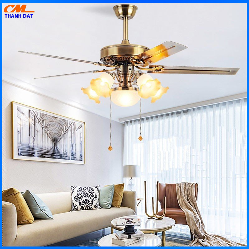 Quạt Trần Đèn 5 Cánh Thép Không Gỉ, Quạt Trần 6 Bóng CMP-8024