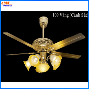 Quạt Trần Đèn Cao Cấp CT109 Cánh gỗ Động cơ DC siêu mát,có điều khiển từ xa 6 tốc độ quay,Tặng kèm bóng đèn led 4 Den Quat1