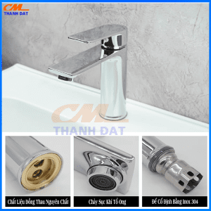 Vòi Lavabo Nóng Lạnh Gạt Vuông Mạ Crom VR-208