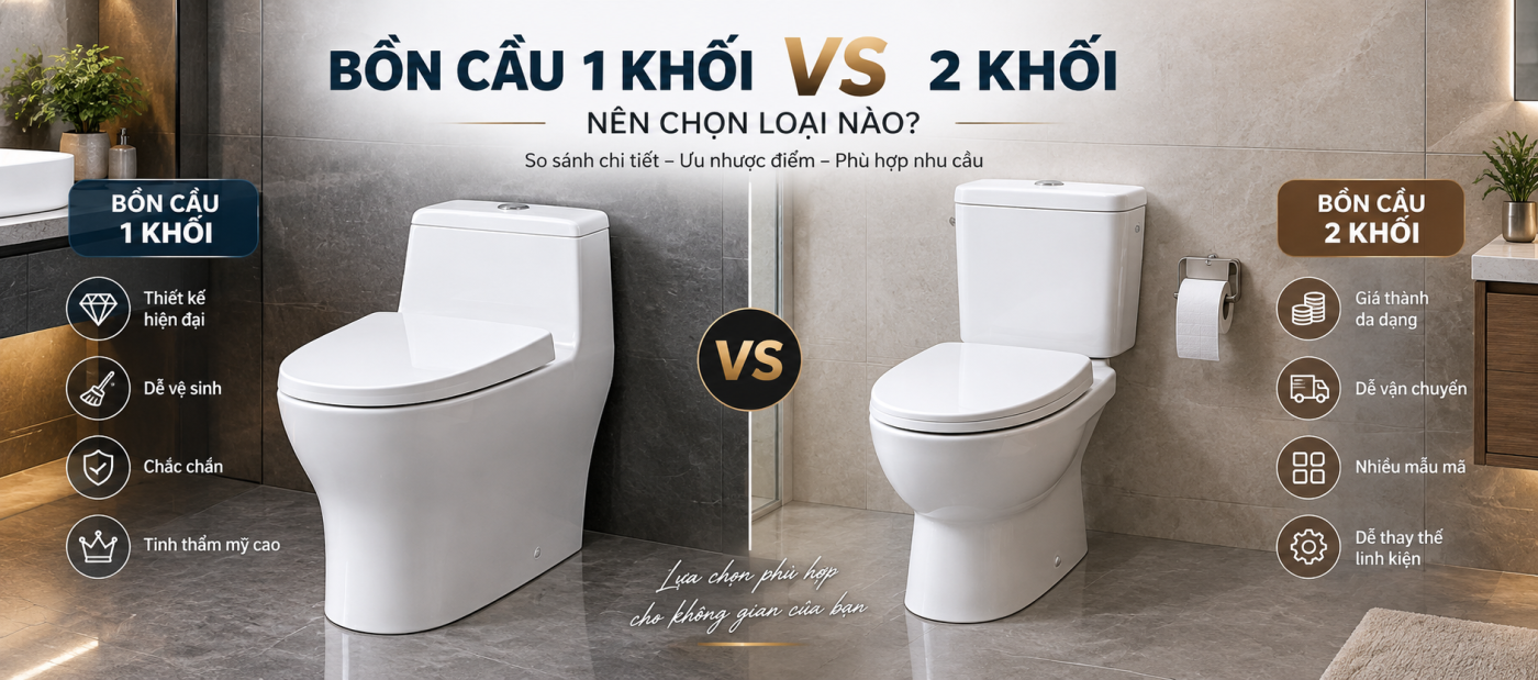 Bồn cầu 1 khối và 2 khối
