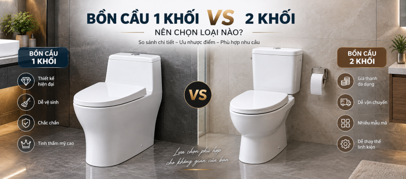 Bồn cầu 1 khối và 2 khối